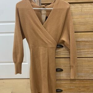 Elegant Tan Ribbed Knit Dress